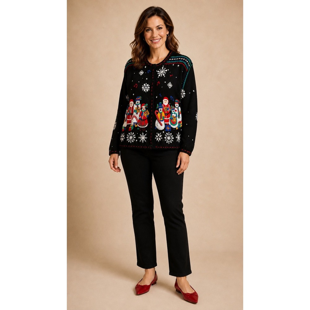 Vintage Designers Originals Studio Christmas Cardigan Santa Snowman M